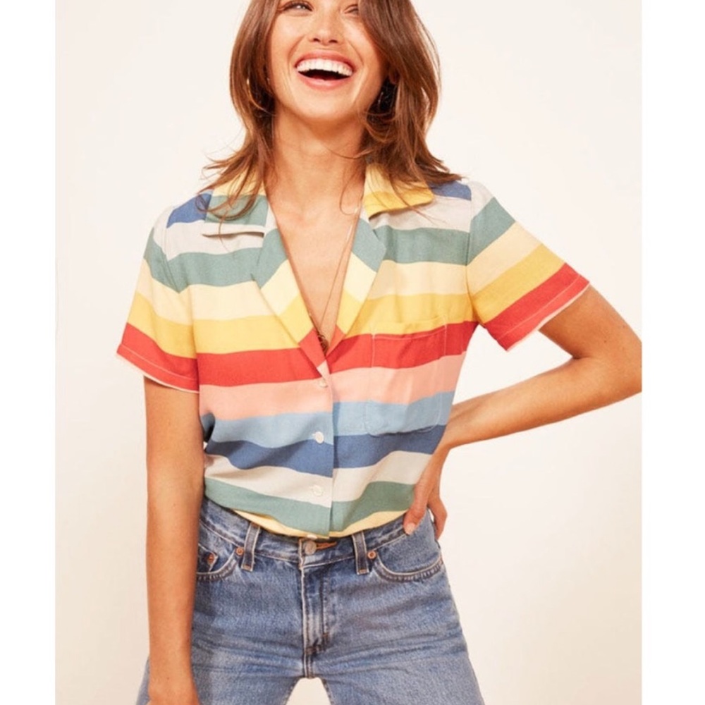 Reformation Palma Rainbow Button Down Top Size XS
